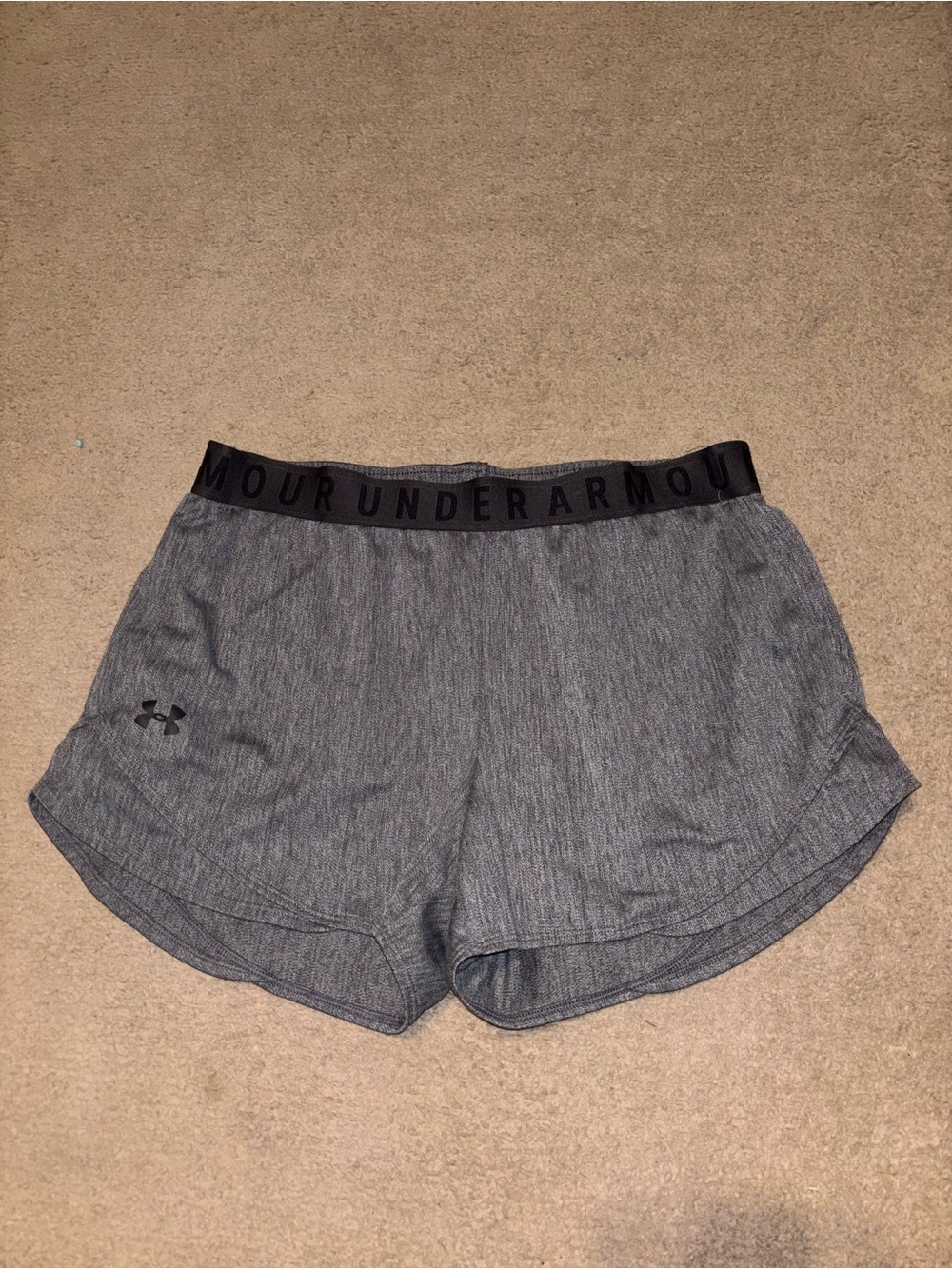 Under Armour Women's Heather Gray Athletic Shorts with Black Waistband - Picture 1 of 2